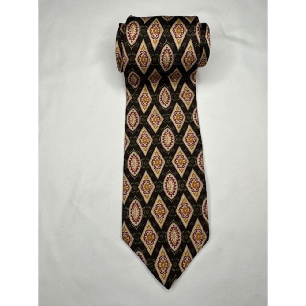 Colours by Alexander Julian Mens Vintage Silk Tie Green Burgundy Gold Diamond